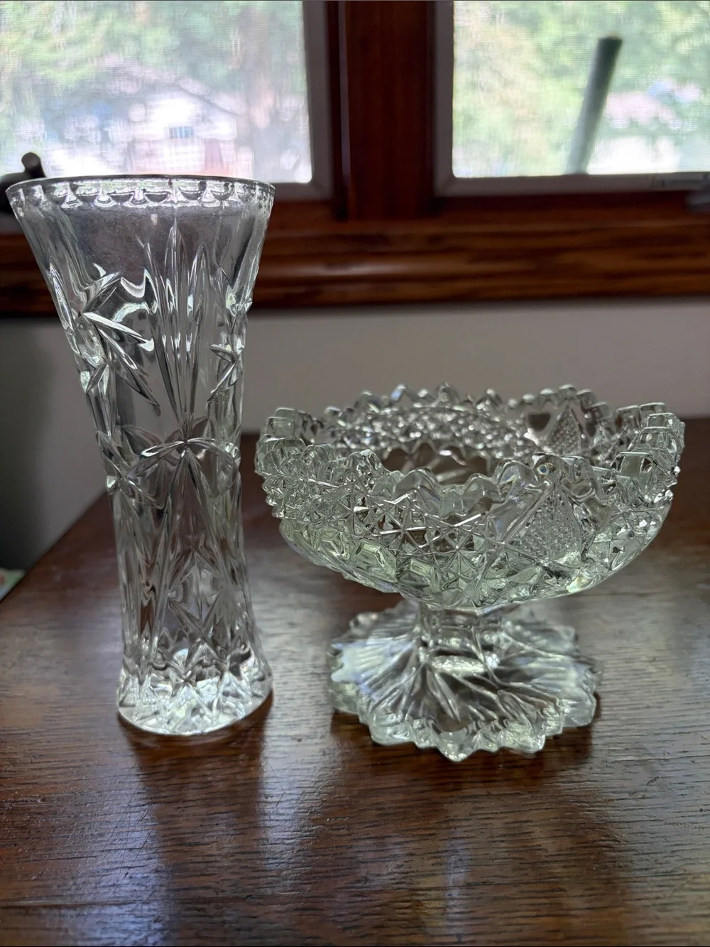 Clear Cut Glass Footed Bowl and Vase - Elegant Home Accent